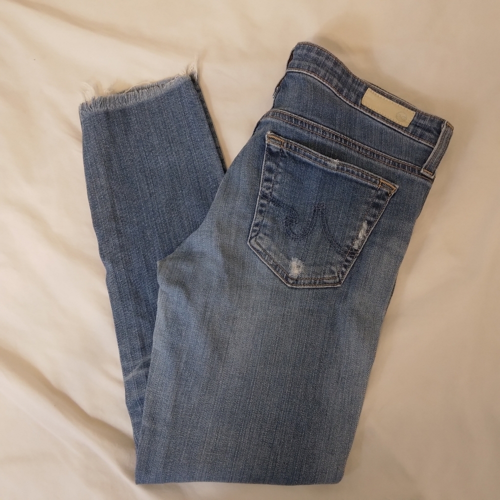 Size 27 Ag-Ed Cigarette Cropped Denim Jeans Raw Hem Stilt Crop Distressed #1